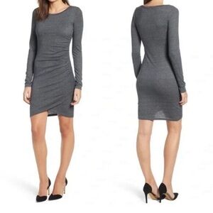 Leith Gray ruched side long sleeve bodycon pullover jersey dress sz S
